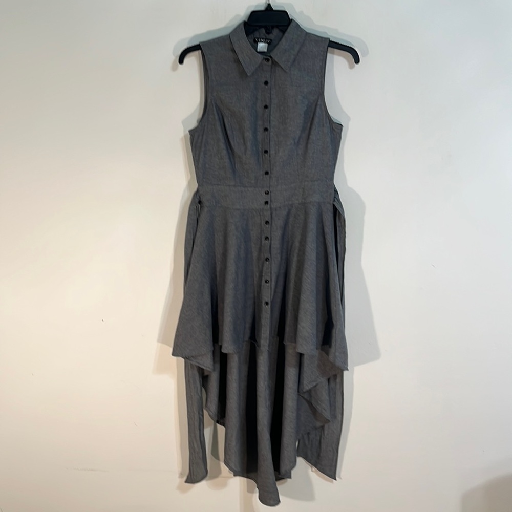VENUS Women’s Gray Button Down Sleeveless High-Low Dress Size 12